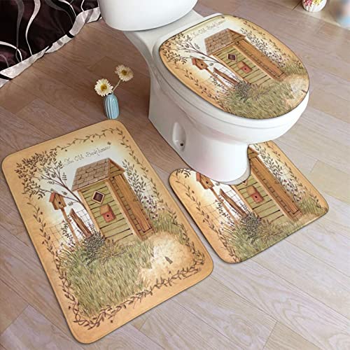 Outhouse Badezimmerteppich 3-teiliges Set, saugfähige Badematten für Badezimmer, maschinenwaschbar, Badezimmermatte & U-Form, WC-Konturmatte & WC-Deckelbezug
