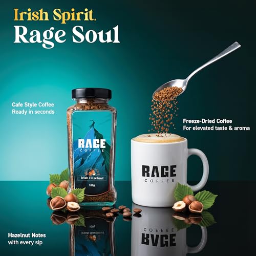 Image of RAGE COFFEE Irish Hazelnut - Flavored Instant Coffee Powder for both Hot & Cold Coffee, 100% Single Origin Arabica Coffee Beans Powder (IRISH HAZELNUT, 100g)