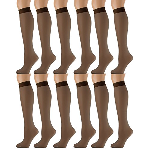 Yacht & Smith 12 Pairs of Sheer Trouser Socks for Women, 20 Denier Knee High Dress Socks (French Coffee)