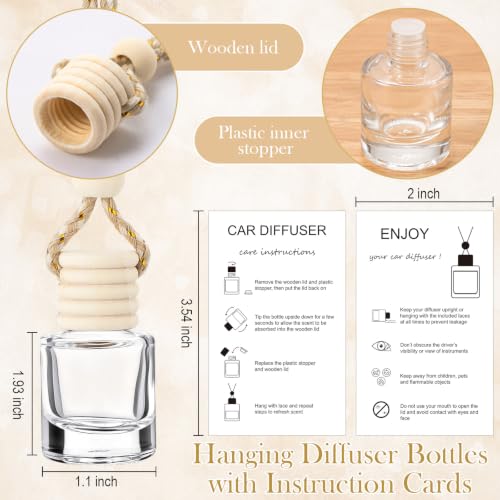 Image of Boao 10 Sets Hanging Car Air Freshener Diffuser Bottles Empty Bulk with Car Diffuser Instruction Cards Organza Bags Glass Refillable Essential Oil Fragrance Aromatherapy Pendant (5 Shapes)