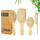 DEBETOOL Bamboo Hair Brush and Comb Set for Women Men and Kids,Natural Bamboo wood Wide-tooth brush and tail comb - Paddle Detangling Brush for Wet Dry Curly Hair