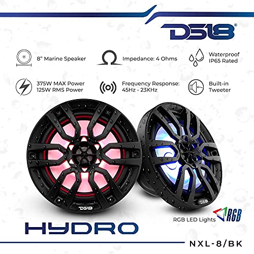 Ds18 Hydro Nxl-8 - High End Coaxial Speaker Pair - 2-Way Marine Speaker W/Integrated Rgb Lights - 375 Watt - 100% Uv Stable - Water Resistant Speakers - 8 Inches, Black #TOP4