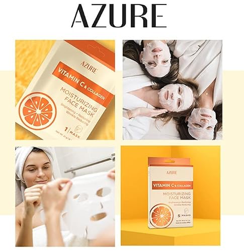 Azure Vitamin C & Collagen Moisturizing Facial Sheet Mask- Anti Aging, Deeply Moisturizing & Firming - Brightening Mask, Improves Elasticity - Skin Care Made In Korea - 5 Pack #TOP5