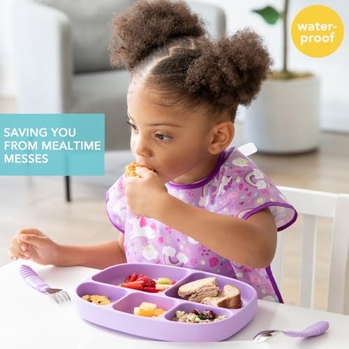 Bumkins Junior Bib, Waterproof Fabric, Unicorns & Watercolor, 2-pack2