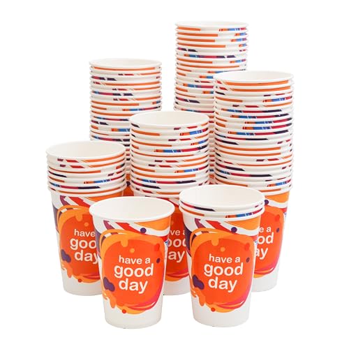 Image of PARICOTT 300ml - 200 Cups | Good Day Printed Paper Cups | Disposable Use & Throw Glasses for Tea, Coffee, Juice, Water, Wine, Cocktail, Party, Events, Wedding, Travel - Eco-Friendly