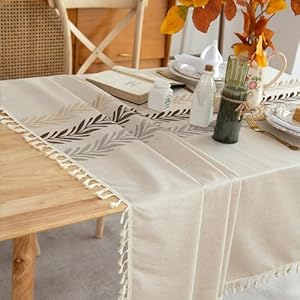 Embroidery Yarn Faux Linen Tablecloth 60x84 inch for Rectangle Tables - Waterproof Faux Linen Rustic Wheat Table Cloth with Tassel - Decor Table Cover for Kitchen Picnics Dining Occasion Embroidery Yarn Faux Linen Tablecloth 60×84 inch for Rectangle Tables Waterproof Faux Linen Rustic Wheat Table Cloth with Tassel Decor Table Cover for Kitchen Picnics Dining Occasion