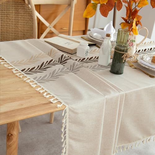 Embroidery-Yarn-Faux-Linen-Tablecloth-60×84-inch-for-Rectangle-Tables-Waterproof-Faux-Linen-Rustic-Wheat-Table-Cloth-with-Tassel-Decor-Table-Cover-for-Kitchen-Picnics-Dining-Occasion Embroidery Yarn Faux Linen Tablecloth 60×84 inch for Rectangle Tables Waterproof Faux Linen Rustic Wheat Table Cloth with Tassel Decor Table Cover for Kitchen Picnics Dining Occasion