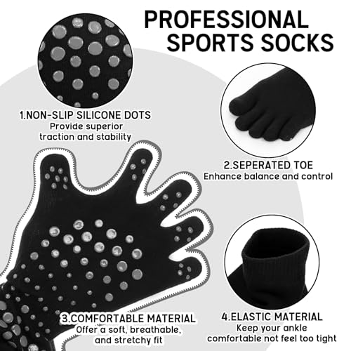 Image of 6 Pairs Men Grip Toe Socks with Cushion Cotton Non Slip Finger Sport Socks for Yoga, Pilates, Gym, Soccer, Basketball