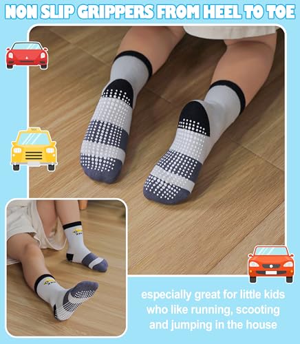 Toddlers Boys Non Slip Grip Socks Crew Cotton Socks with Grippers - 12 Pairs3