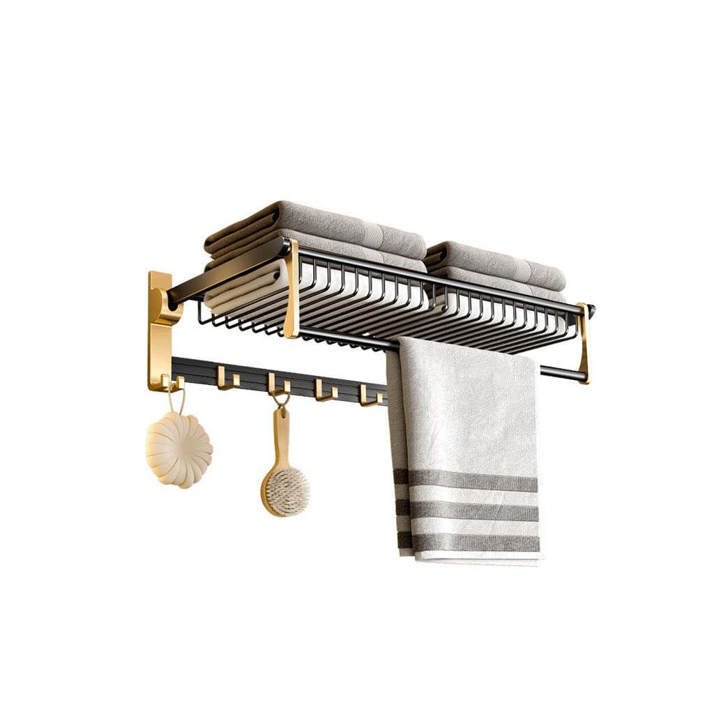 Panier salle de bain noir et or 50cm avec porte-serviettes suspendu sans trou