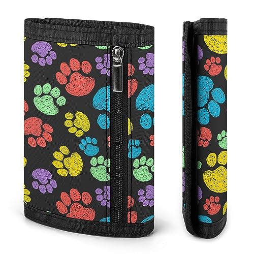 Colorful Dog Paw Print Trifold Wallet Front Pocket Credit Card Holder with Coin Purse Travel for Men Women3