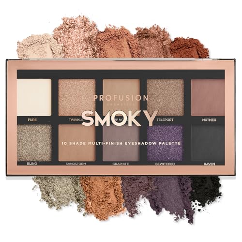Profusion Cosmetics 10 Shade Eyeshadow Palette - High Pigmented Multi-Finish Colors, Vegan & Cruelty-Free, Create Stunning Looks On-the-Go - Travel-Friendly & Versatile Makeup, Smoky