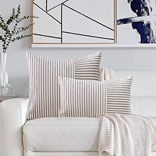 Juego de 2 fundas de almohada modernas de lino a rayas negras para sofá, silla y dormitorio, fundas de cojín de 50 x 50 cm (paquete de 2)