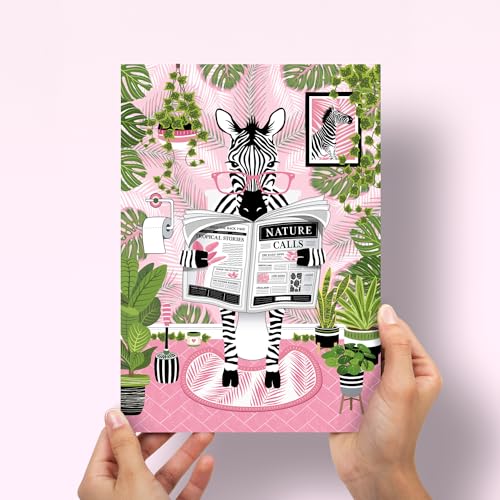 Parmaro Zebra on Toilet, A4 UNFRAMED Print, Animal on Toilet, Pink Botanical Print for Tropical Bathroom Decor - Image 3