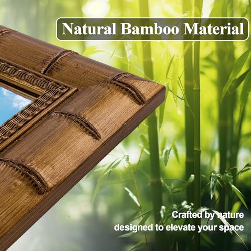 Image of Vintage Warm Gold Mirror, 39'' x 27'' Solid Wood Mirror Frame with Vintage Bamboo Design, Decorative Mirrors for Living Room, Bathroom, Bedroom, Entryway, Fireplace, Horizontal /Vertical