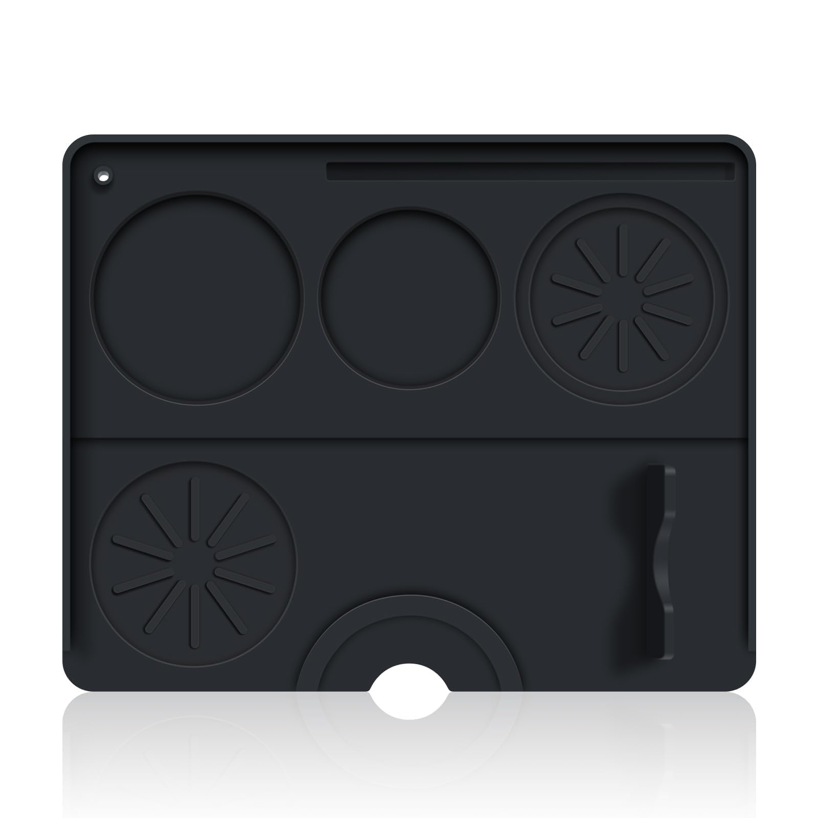 Silicone Espresso Tamping Mat, Coffee Tamper Mat, Coffee Accessory Tool, Portafilter Holder-4 Fluted Round Holes to Storage, Anti-Slip Espresso Tamping Station for Counter Machine Accessories