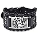 Produktbild Schwarzes Lederarmband Antik Silber Wikinger Wolf Bär Pfote Nordische Runen Leder Armband für Männer, Punk Retro Schmuck für Männer