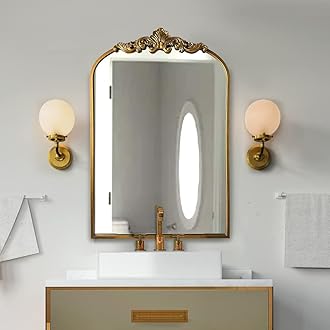 WAMIRRO Arched Mirror,Gold Traditional Vintage Ornate Baroque Mirror,Antique Brass Mirror,Wall Mounted Mirrors for Entryway/Fireplace/Living Room/Hallway/Bathroom.36“X24”Gold