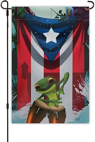 Bandera de jardín de ranas puertorriqueñas, banderas de doble cara de 12 x 18 pulgadas para exteriores, pancarta resistente para patio, porche,