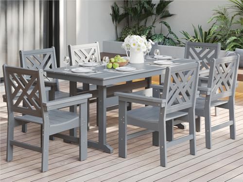 BIVODA 7-Piece Outdoor Dining Set, HDPE All-Weather Patio Table and Chairs Set for 6, Outdoor Patio...