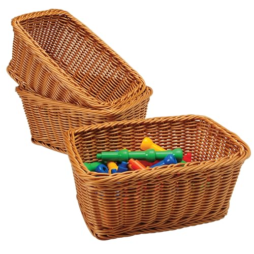 Constructive Playthings Washable Woven Wicker Storage Baskets, Set of 3