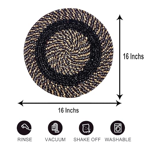 Image of Cotton Round Doormat for Entrance|Handmade Cotton Doormat | Quick Dry, Washable Door Mat for Home, Bathroom & Bedroom - 16 Inch Small (Sky-Coffee)