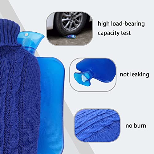 2 Liter Transparent Hot Water Bottle With Knitted Cover, Hot & Cold Therapy And Pain Relief, Ideal For Menstrual Cramps, Hand Feet Warmer, Neck And Shoulder Pain Relief, Gift Box (Blue) #TOP1