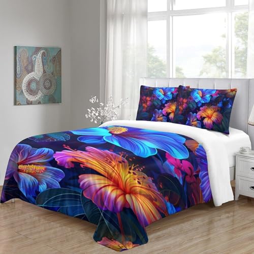 Housse de couette respirant contre la chaleur parure lit fleurs 140x200cm douce