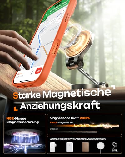 TOCOL für iPhone 17 Pro Max Hülle für MagSafe, Vollständiger Kameraschutz, Eingebauter Magnetring, Stoßfest Kratzfest Transluzente Matt Handyhülle für iPhone 17 Pro Max Case 6,9 Zoll, Orange 5