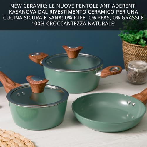 Miniatura 3 de Kasanova Cazuela De Un Asa De 16 Cm Con Tapa Verde New Ceramic