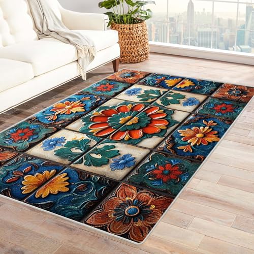 BPKPWN Geometric Boho Rug 4x6ft Non-Slip Water-Resistant