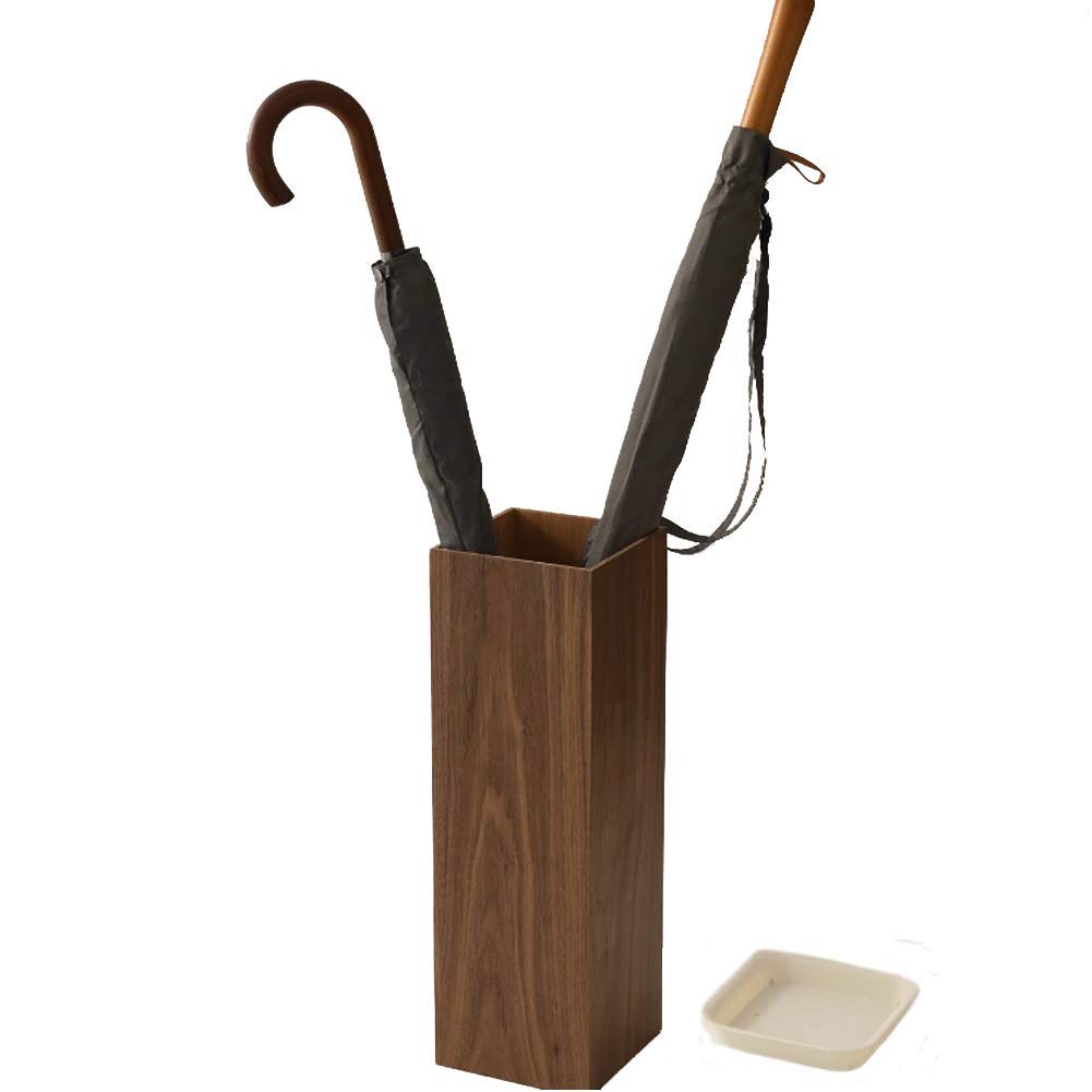 Porte-parapluie en bois zaizai avec bac de récupération d'eau pour entrée en noyer