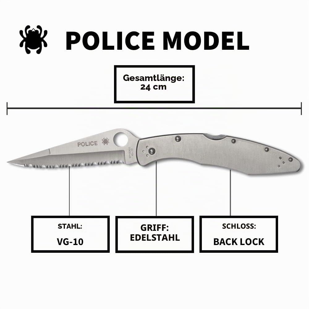 Spyderco Unisex – Erwachsene, Klappmesser, Police Model Serr, Länge geschlossen: 13.34 cm, Typ: Lockback, Mehrfarbig, Spyder Edge