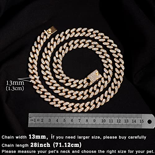 Image of Cuban Link Dog Collar Gold Silver Color Metal Dog Chain Collar Cuban Diamond Chain Pet Collars for Dogs Cats Jewelry 8 /10 /14 /16 /18 /20 /24 /28 Inch (28inch, Gold)