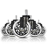 Houseables Office Chair Wheels, Swivel Chairs Wheel, 5 Pk, 3”, Rubber, Polyurethane, Replacement Parts, Furniture Casters, Modern, Roller Caster, Heavy Duty, For Garage, Rolling, Hardwood Floors