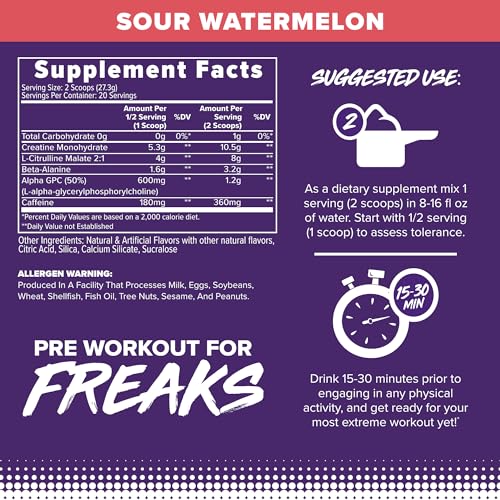Image of FINAFLEX Engage Pre Workout, Sour Watermelon - Train Harder, Longer & Stronger - Includes Creatine, Beta-Alanine, Alpha GPC, Citrulline & Caffeine - 20 Servings