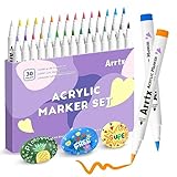 Arrtx Acrylic Paint Pens 30A Colors,Acrylic Paint Markers,Brush Tip Acrylic Pens Acrylic Markers for Rock Painting,Wood,Ceramic,Glass,Canvas,Metal,Plastic,Fabric,Stone and Diy Project