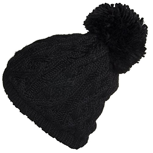 Polar Extreme Women’s Insulated Thermal Slouchy Pom Pom Beanie Hats Cable Knit Black