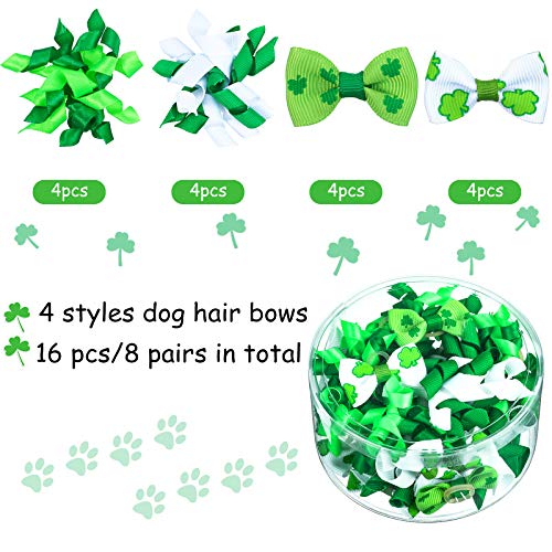 Weewooday 16 Pieces St. Patrick's Day Dog Hair Bows Pet Curve Bows Various Styles Puppy Cat Green Clover Hair Bows with… - Image 5