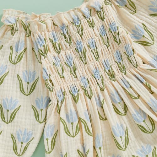 Infant Baby Girl Linen Romper Smocked Bubble Bodysuit Frill Trim Ruffle One-Piece Jumpsuit Casual Cute Summer Clothes4