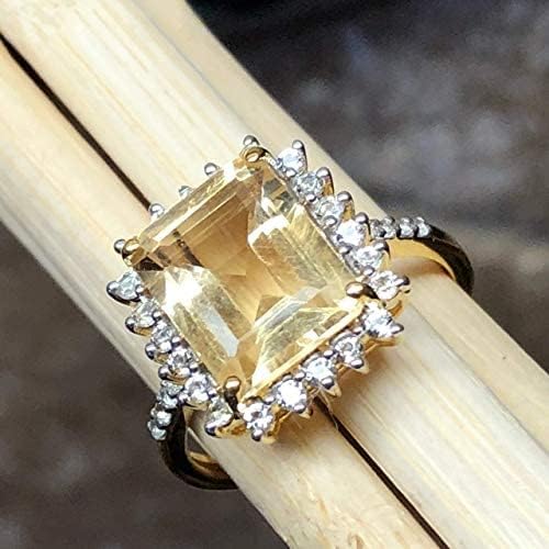 Natural 4ct Golden Citrine, White Topaz 14k Gold Over Solid Sterling Silver Ring Size 6, 7, 8 - Image 5