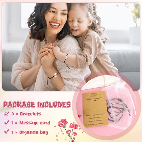 Image of EOBOH Mother's Day Gift Bracelets, Mother's Day Bracelets Adjustable Hearts Mother Daughter with Card, Love Mothers Day Gifts for Grandma Daughter Accessories