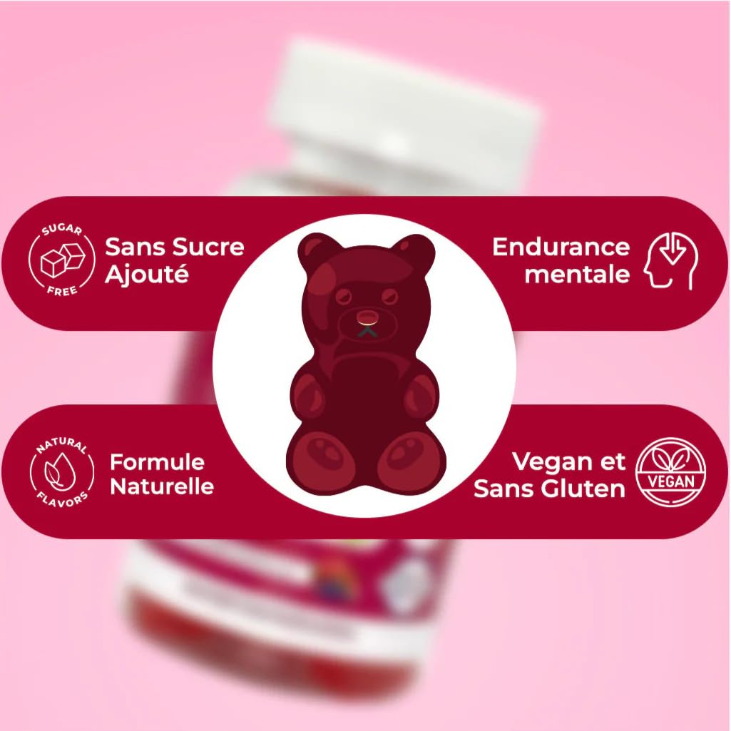 Gummies Ginseng Rouge avec de la Maca jaune BIO de Corée | Viagra homme naturel, Vitamine b12, Energie, Force, Augmente le désir et les performances, 60 gummies, Goût Fraise