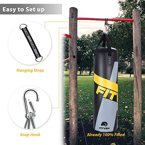 FITVEN Punching Bag for Man Women Kids, Indoor/Garden Boxing Bag, Pre-Filled Heavy Bag for MMA, Kickboxing, and Muay Thai - 50LB