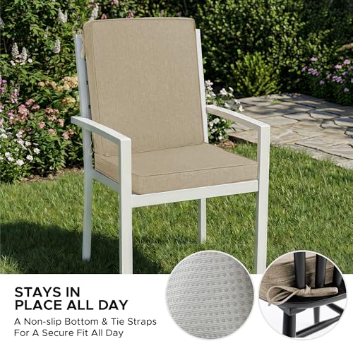Image of Outdoor Chair Cushions, Water-Resistant & Fade-Resistant, Patio Furniture Lawn Dining Chair Seat Replacement with Mid Back, Ties Zipper, Removable Cover, 18 x 16.5 Inch, Set of 2, Natural