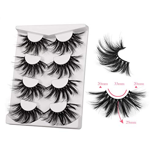 Pleell 25Mm Lashes Mink Fluffy Wispy False Eyelashes Pack 3D Dramatic Long Volume Eyelashes 4 Pairs #TOP4