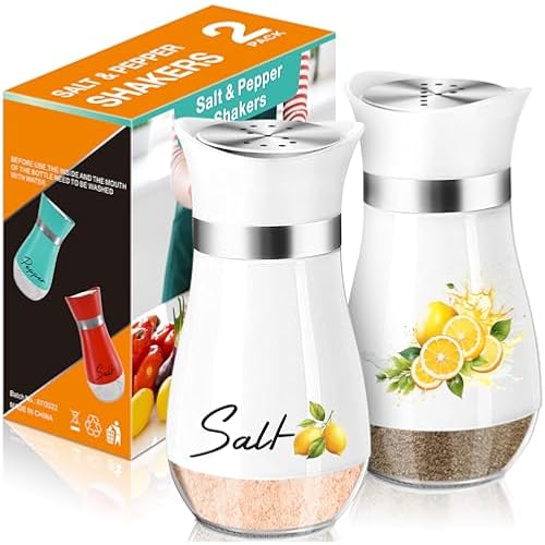 Lemon Salt and Pepper Shakers - 4 oz Glass Set with Stainless Steel Lids