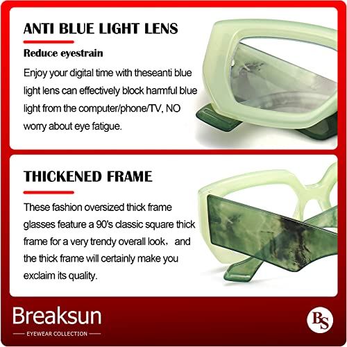 Image of Breaksun Thick Frame Blue Light Glasses for Women Men Fashion Oversized Square Computer Gaming Eyeglasses