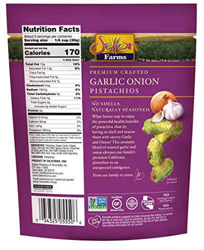 Image of Setton Farms Naturally Seasoned Pistachio Kernels, Garlic Onion, No Shell Pistachios, Certified Non-GMO, Gluten Free, Vegan and Kosher, 3 oz Resealable Pouch