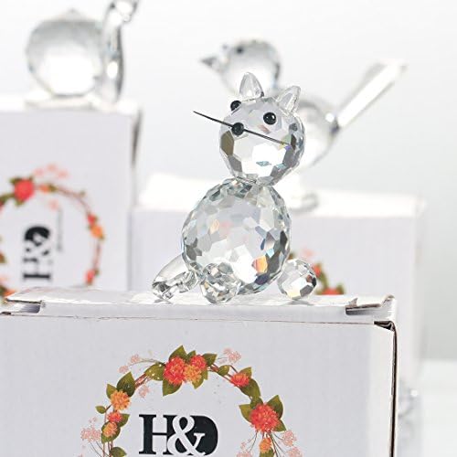 H&D HYALINE & DORA Crystal Animals Collectible Glass Cat Figurine Paperweight Table Centerpiece Ornament